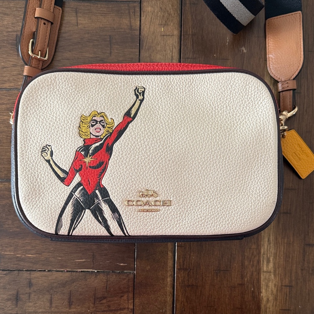 Coach Cream and Red Comic Graphic Crossbody Bag